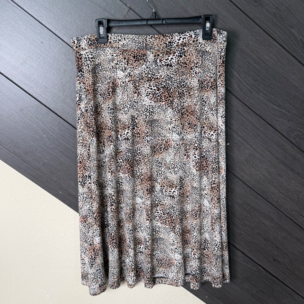 Laura Ashley Women's Animal Print A-Line Midi Skirt XL Brown Stretch NWOT